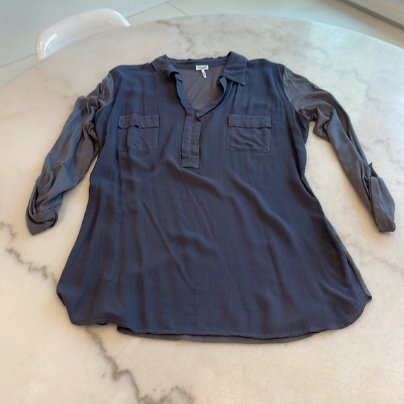 NWOT SPLENDID GRAY RAYON COTTON BLEND COLLARED L/S SHIRT. L - Picture 5 of 8